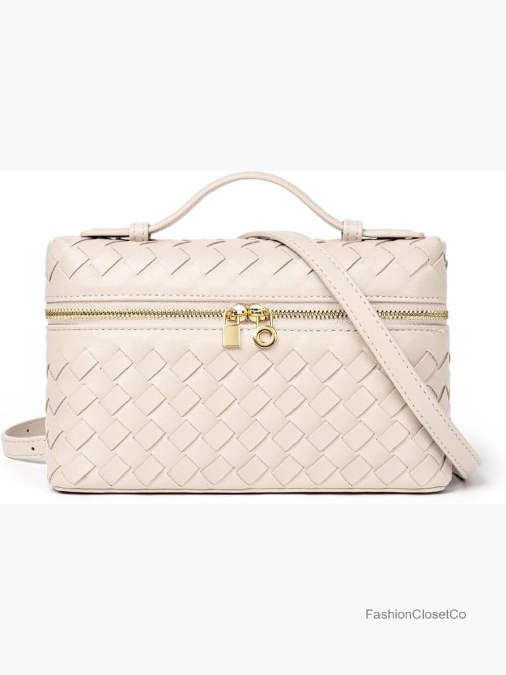 Small Woven Crossbody Bag with Top Handle Adjustable Strap Vegan Leather Clutch - Picture 1 of 7